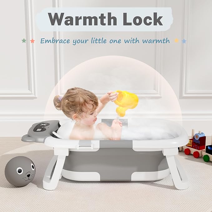 AVIDOR Baby Bathtub,Collapsible Bathtub for Newborn to Toddler,Durable Essential Infant Bath Tub,Portable Travel Baby Tub with Soft Cushion,No-Slip Hanging and Detachable(Grey)