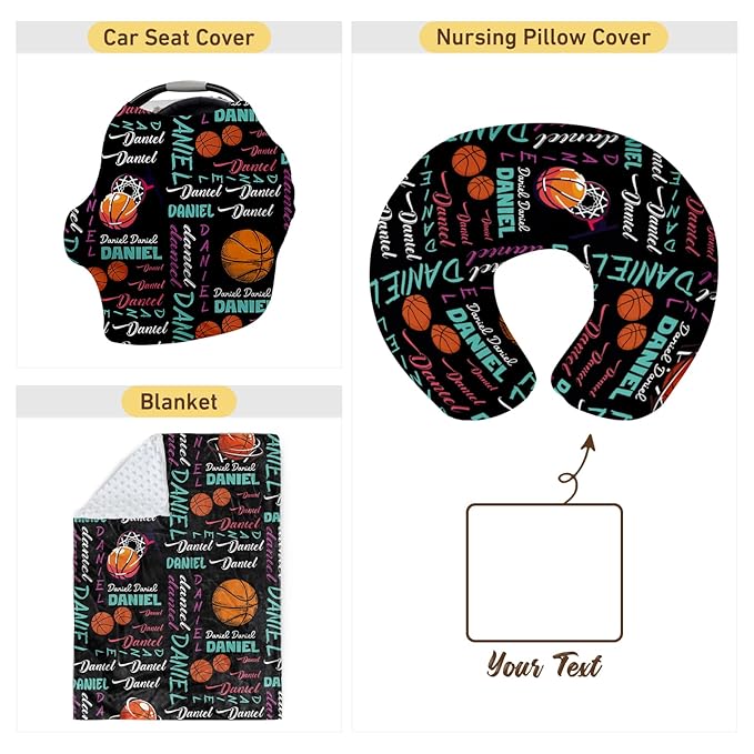 Rucekia Baby Nursing Pillow Cover - Personalized Name Basketball Theme Breastfeeding U-Shaped for Bottle Feeding, Ultra Soft Comfortable Breastfeeding Pillow Cover for Infant Baby Boys and Girls