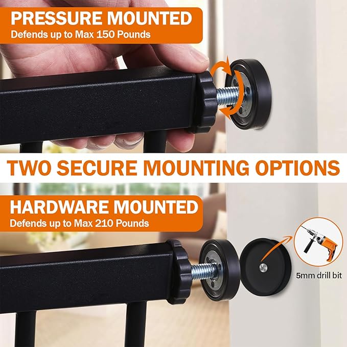 Mumeasy 36" Extra Tall Baby Gate for Stairs, 29.7-51" Wide Dog Gates Indoor for Doorways with Easy Walk Thru, Auto Close Pet Safety Gate for House, Pressure Mounted Metal Child Gate with Door, Black