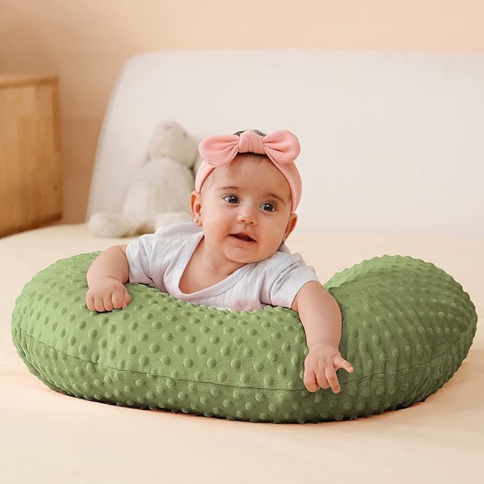 QUENESS Nursing Pillow and Positioner, Breastfeeding, Bottle Feeding, Baby Sitting Support with Removable Ultra Soft Cover, Tummy Time Support for Baby Boys and Girls (Sage)