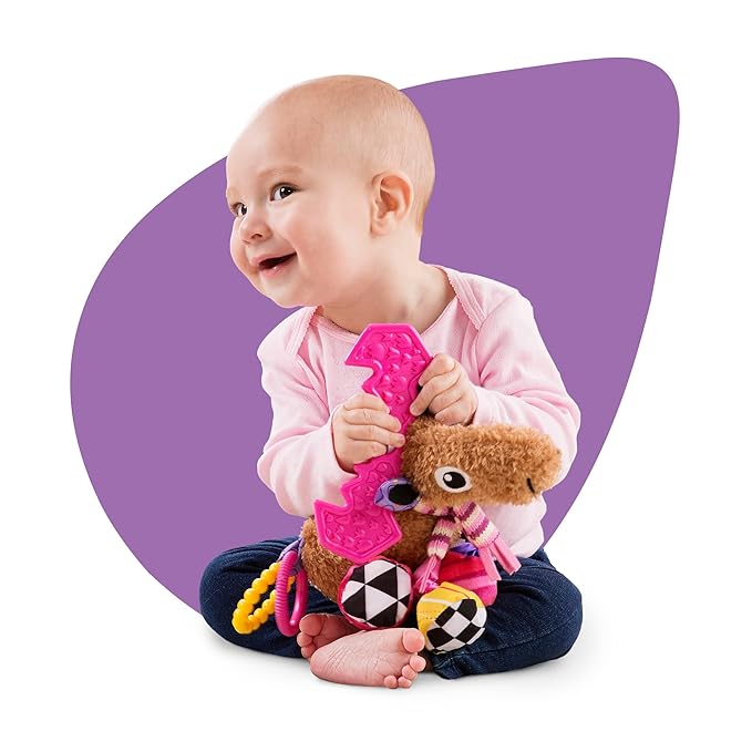Lamaze Clip On Car Seat and Stroller Toy - Muffin the Moose - Crinkle Sensory Toys for Babies on the Go - High Contrast Travel Toys for Infants - Ages 0 Months and Up