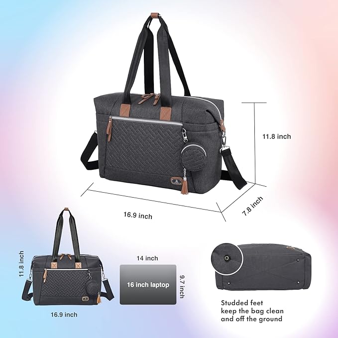 Dikaslon Diaper Bag Tote with Pacifier Case and Changing Pad, Large Travel Diaper Tote for Mom and Dad, Multifunction Baby Bag for Boys and Girls, Dark Grey