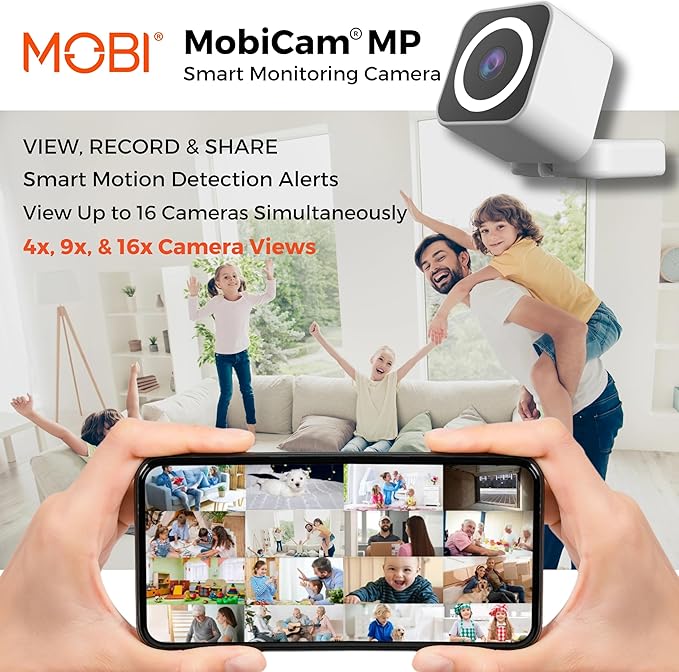 MobiCam MP 1080p Wi-Fi Smart Home Security for Baby Monitor, Dog Camera w/Motion Detection, 2-Way Audio Camera with Color Night Vision, Built-in Spotlight, Motion Detection,White 30 Seconds Setup