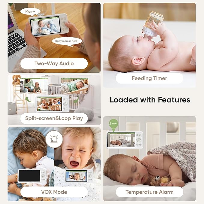 bonoch Add-on Baby Camera Unit for BBM14/BBM16 Only, 2K Video Baby Monitor Camera No WiFi, Split-Screen, Night Vision, 4X Zoom, 2-Way Audio, White Noise, 3Lullabies, Incompatible with Phone