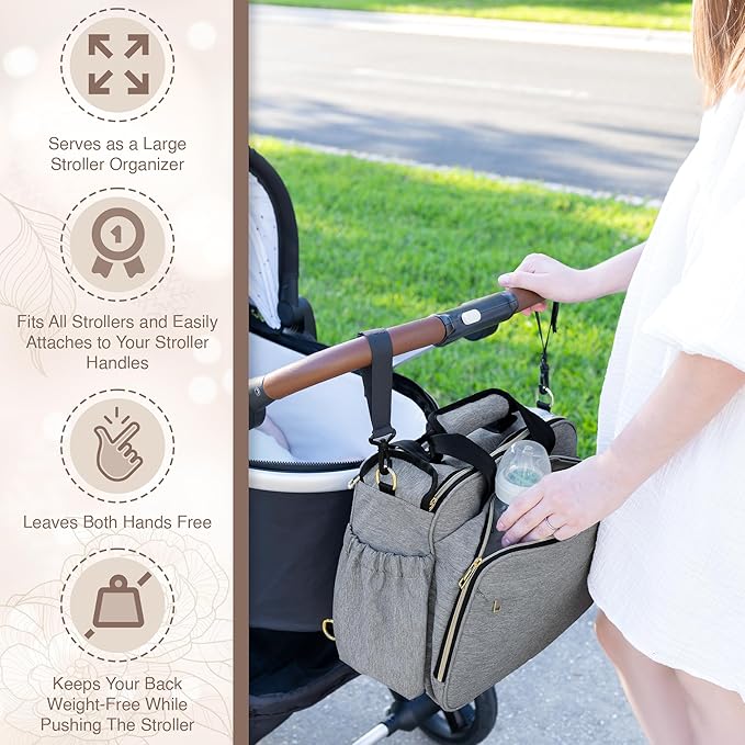 Mellories 4 in 1 Convertible Baby Diaper Bag – Converts from Tote to Backpack, Stroller & Crossbody Diaper Bag – Gray Baby Travel Bag – Gift for Moms
