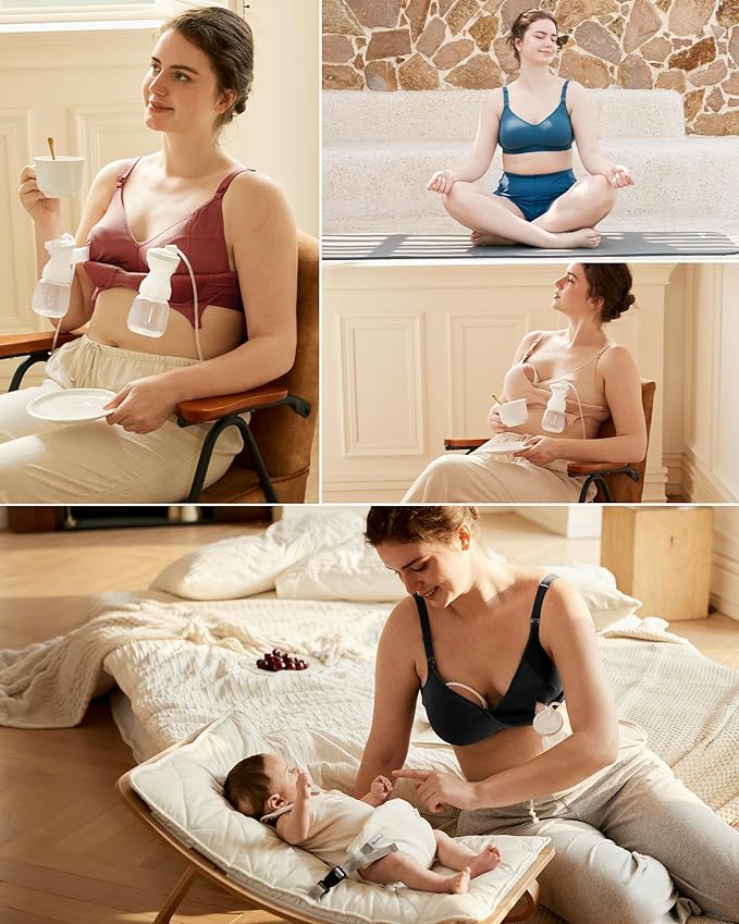 Momcozy Hands-Free Pumping Bra, Wireless & Seamless Breast Pump Bra, Breathable Tencel™ Fabric & Fully Fixed Cups