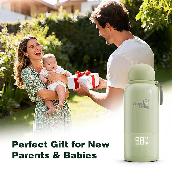 Portable Bottle Warmer for Travel, Double Leakproof, Heating Milk & Water Faster, Cordless Milk Warmer with Two Removal Rechargeable Battery, Anti-Dry & Anti-Burn Protection, 17oz