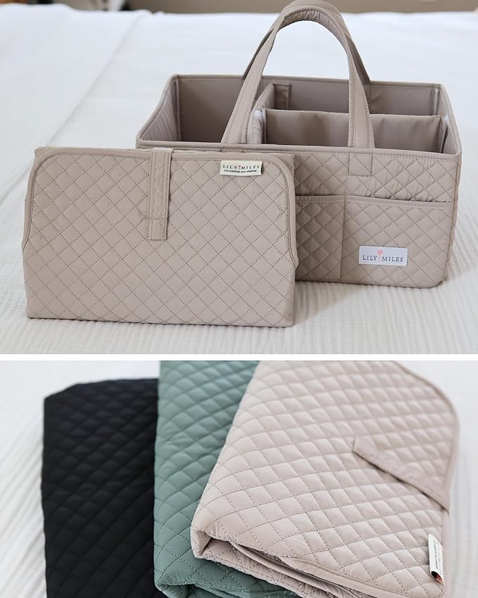 Lily Miles Baby Changing Pad Portable, Diaper Changing Mat with Magnetic Latches, Travel Pad for Diaper Bag, Baby Essentials, Wipeable & Waterproof Mat (Soft Sand, Large)