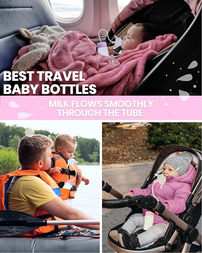 TidyFriend Anti-Colic Baby Bottle for Breastfeeding Babies 8oz, 2 Pack Baby Bottle with Straw for Convenient Feeding (Pink)