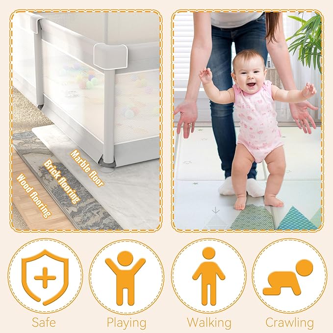 LUTIKIANG 79" x 71" Baby Playpen with Upgrade Mat, Portable Play Yard for Babies and Toddlers, Extra Large Baby Gate Playpen, Play Pin, Fence Area, Includes Ocean Balls, Pulling Rings