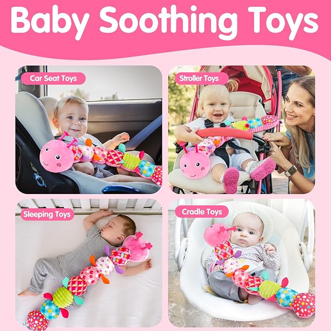 Baby Tummy Time Toy 0-6 Month Musical Stuffed Animal Plush Caterpillar Toy for Infant 6-12 Month Teething Sensory Toy with Crinkle Rattle for Babies 0-3-6 Month Newborn Toys for Boy Girl Birthday Gift