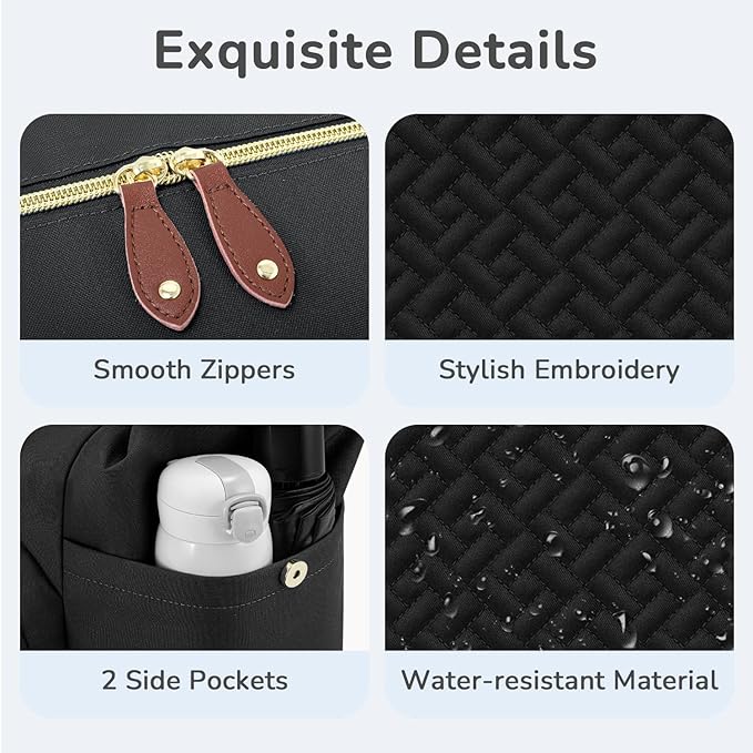 Diaper Bag Tote with Pacifier Case, Baby Bag for Women with Shoulder Straps, Travel Diaper Tote for for Mom and Dad Black