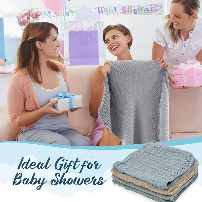 VitalCozy 8 Pcs Baby Muslin Hooded Bath Towels and Washcloths Muslin Cotton Hooded Baby Towels Absorbent Blankets for Gift Newborn Infant Shower (32 x 32 Inch,Pastel Color)