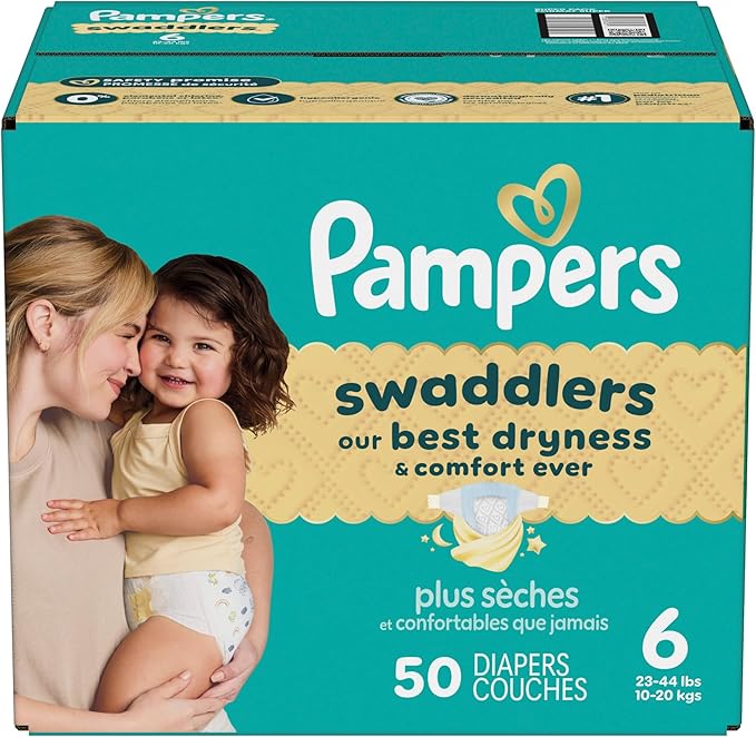 Pampers Swaddlers Diapers, Size 6 (23-44 lbs), 50 Count, Absorbent, Keeps Baby Dry and Comfortable, Skin Safe Disposable Baby Diaper (Packaging May Vary)