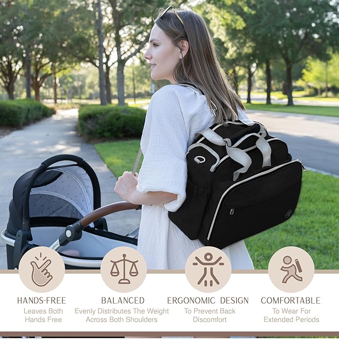 Mellories 4 in 1 Convertible Diaper Bag Tote For Baby Boys and Girls - Converts Into Diaper Backpack, Baby Tote, Stroller Bag and Crossbody Diaper Bag - Black Baby Travel Bag - Gift for Mom