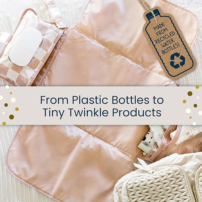 Tiny Twinkle Portable Diaper Changing Pad | Waterproof, Wipeable & Compact Baby Changing Pad for Travel | Smart Wipes Pocket & Organized Storage| Newborn Shower Gift (Shine)