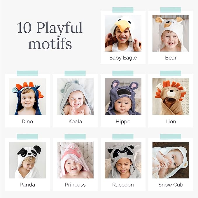 Natemia Premium Ultra Soft Hooded Baby Towel - Grey Raccoon Animal Design - Newborn to Toddler - Made in Turkey