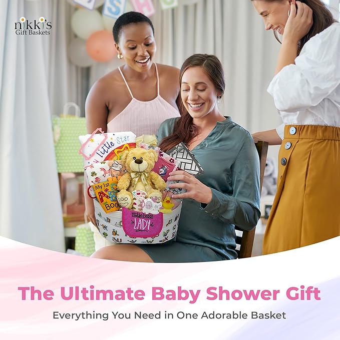 Bundle of Joy Deluxe New Baby Girl Gift Set | Baby Essentials for Expecting Moms & Parents | 25-Piece Newborn Gift Basket Hamper Layette Set for Gender Reveal | Pink - Nikki's Gift Baskets