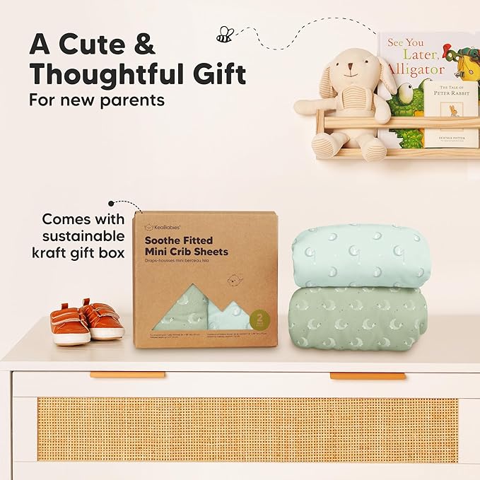 2-Pack Mini Crib Sheets Fitted - 38x26 Pack N Play Sheets for Pack and Play Mattress, Organic Cotton, Soft & Breathable Playard Bedding, Neutral Mini Toddler Bed Cover for Boys, Girls (Lunaris)