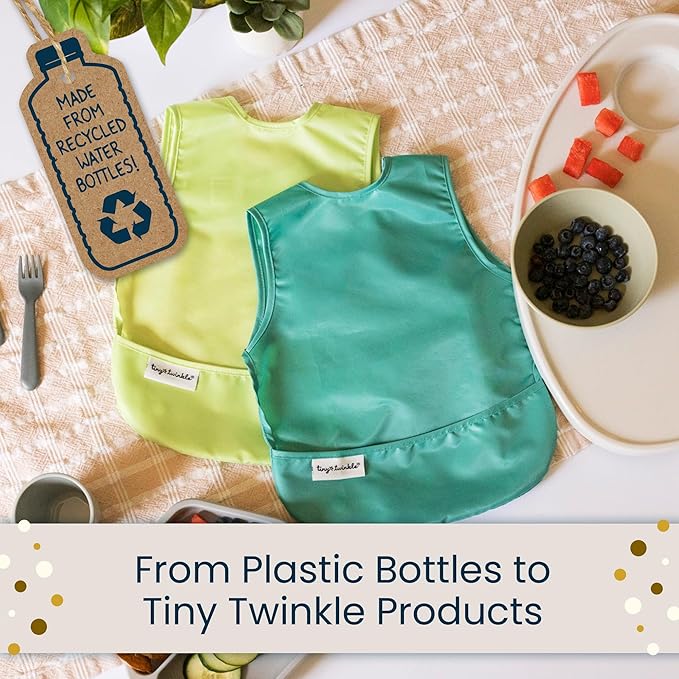 Tiny Twinkle Mess Proof Baby Bib for Girls | Waterproof Toddler Bib for Eating | Baby Apron for Feeding | Machine Washable | Perfect Shower Gift (Floral Blue, 6–24M)