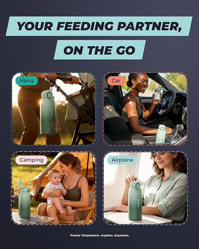 Upgraded Portable Milk Warmer for Travel with Self-Clean Function, Precise Temp Control & 8 Feeds per Charge, 16oz Bottle Warmer On-The-Go Parents, 100W Fast Heating for Breast Milk & Formula & Water