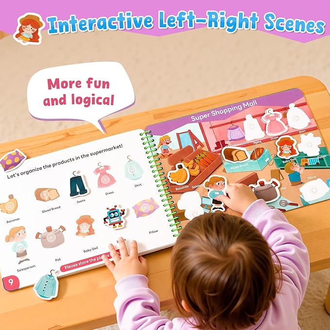 JoyCat Preschool Busy Book for Toddlers 3-5, Dual-Language Learning Activities, Educational Sensory Toys, Autism Learning Materials for Boys & Girls (Daily Life)