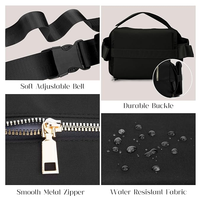 printe Small Diaper Bag with Portable Changing Pad, Crossbody Women Waist Bag with Wipes Pocket for Travel, Stroller Fanny Pack, Black