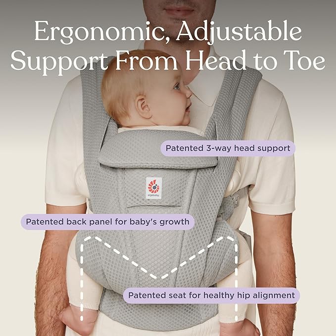 Ergobaby Omni Deluxe Baby Carrier Newborn to Toddler - Breathable Baby Carriers for Summer - All-Position Carrier with Enhanced Lumbar Support & Airflow (7-45 Pounds), Mesh, Pearl Grey