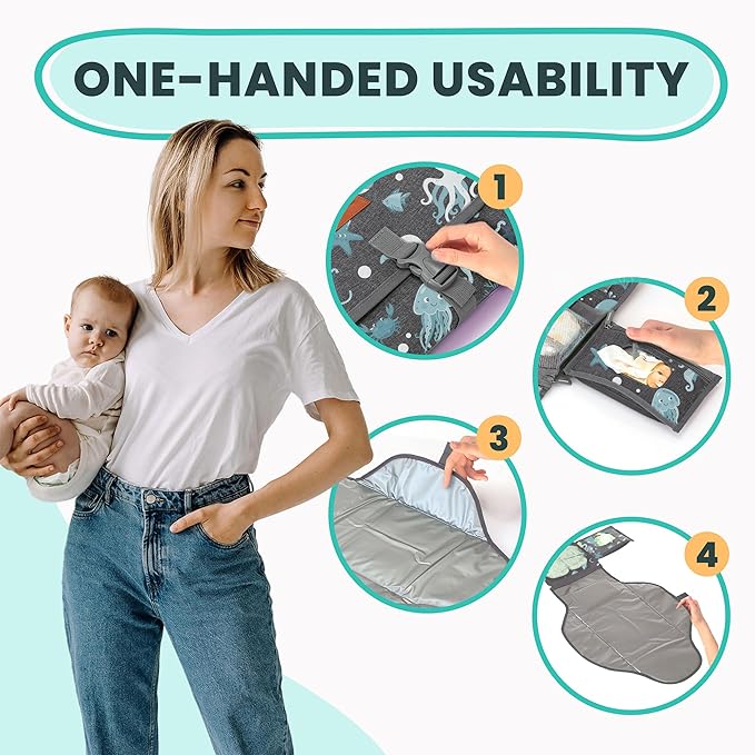 Portable Changing Pad for Baby, Travel Diaper Changing Pad for Newborn, Large Waterproof Baby Changing Mat, Foldable & Detachable Diaper Changing Station with Baby Wipes Pockets, Baby Stuff by Pillani