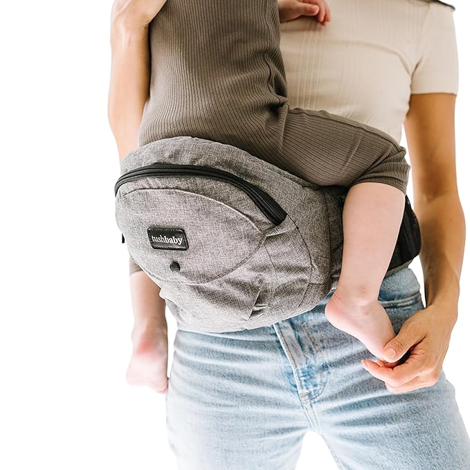 Tushbaby - Original Hip Carrier for Babies and Toddlers, Certified Safe, Lightweight Design, Built-in Storage, Nursing Support, No Foam Padding, (Grey)