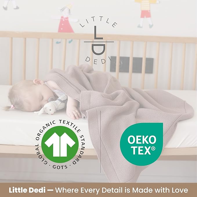 Little Dedi 100% Organic Cotton Baby Knitted Blanket with Gift Box - Soft Toddler, Crib, Stroller Blanket - Neutral Swaddle and Receiving Blanket for Newborns, 30"x40", Mocha Meringue