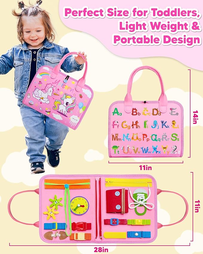 Exorany Busy Board Montessori Toys for Toddler Girl Birthday Gifts, Busy Book Sensory Learning Toys for Toddlers, Toddler Girl Airplane Car Travel Toy Educational Activities