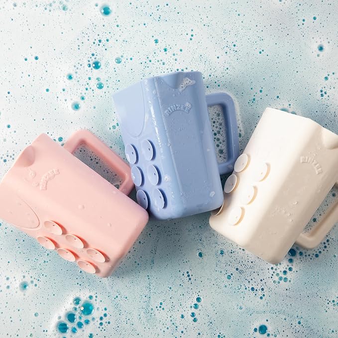 Rinzee® Baby Bath Cup with Suctions - BPA Free, 100% Food Grade Silicone Rinse Cup, Clutter-Free Tub Area, Kids Learning Tool, Sticks to Tiles, Drains Water Upside Down-"Patent Pending"