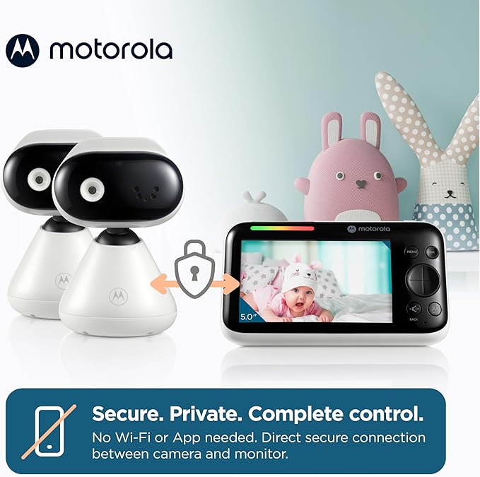 Motorola Nursery Video Baby Monitor with 2 Cameras and Audio, Wall or Table Mount , Long Range, 2-Way Audio, Temperature Sensor, Lullabies, White Noise, No WiFi, PIP1500-2