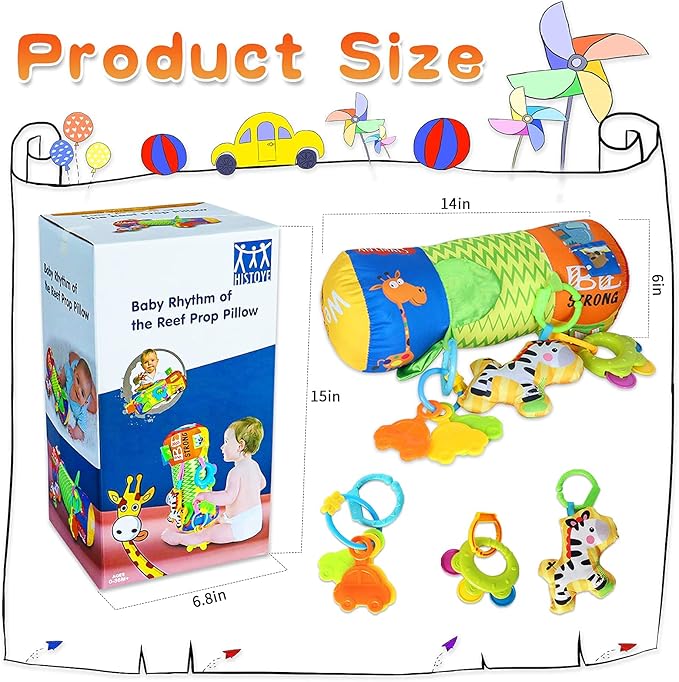 HISTOYE Baby Tummy Time Pillow Toy with Detachable Rattles Crawling Roller Developmental Baby Toys 3-6 Months Baby Toys 6-12 Months Infant Toys 0 3 6 9 12 Months Old Toys for Baby Infants Newborn