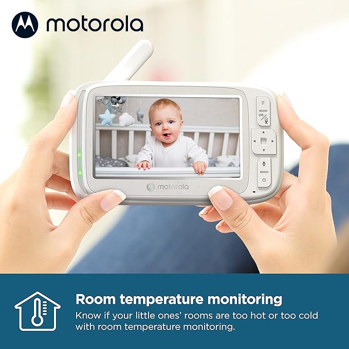 Motorola Nursery No WiFi Video Baby Monitor with Camera and Audio, 5” Screen, Remote Pan-Tilt-Zoom, Night Vision, 2-Way Talk, Long Battery Life, 1000ft Range, Temperature Sensor, Lullabies - VM75