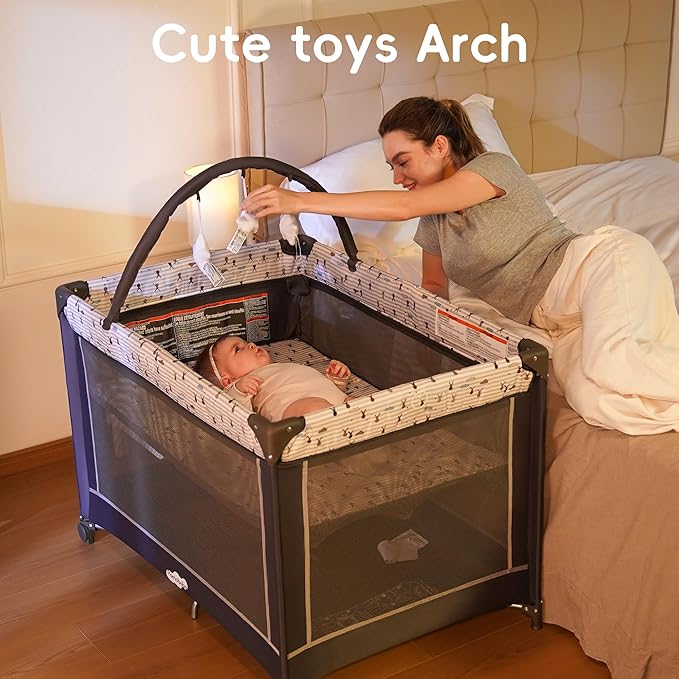 Pamo Babe Pack and Play with Bassinet, Portable Playard for Baby