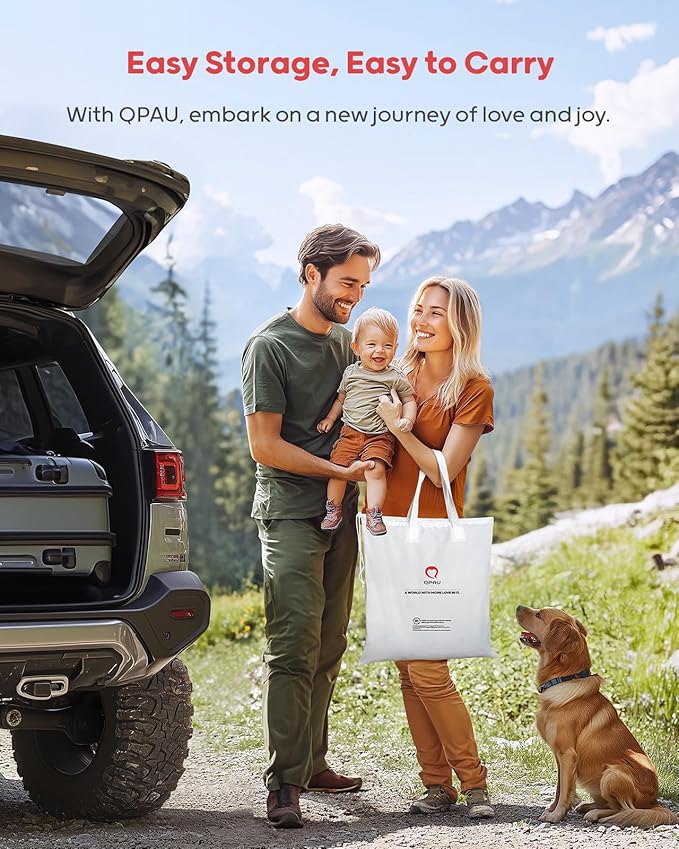 QPAU Inflatable Toddler Travel Bed with Tent, Portable Kids Air Mattress with Safety Sides, Ideal for Home, Grandma's, Camping, Traveling -Includes Fast Electric Pump