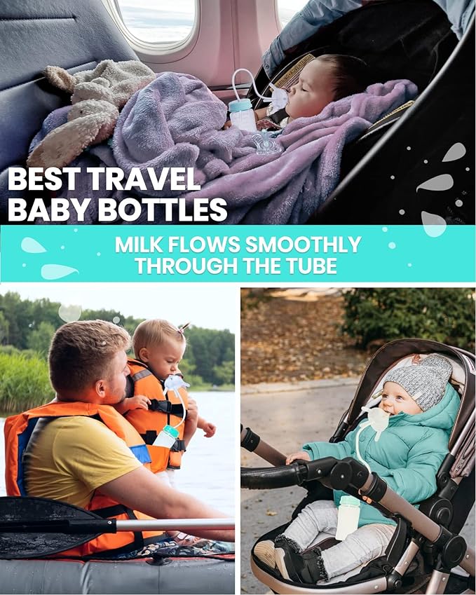 TidyFriend Anti-Colic Baby Bottle for Breastfeeding Babies 8oz, Baby Bottle with Straw for Convenient Feeding (Green)