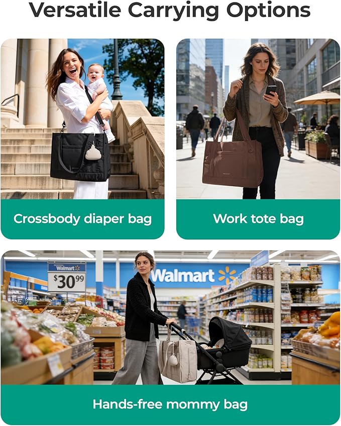 BAGSMART Diaper Bag Tote Puffer, Hospital Bag for Labor Delivery with Pacifier Case, Lightweight Baby Bag for Travel, Work | Multifunctional, Insulated Pockets, Water Resistance