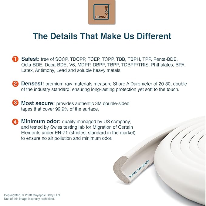 Roving Cove Slim-Fit Edge Protector for Baby Proofing (9ft Small Edge Only), Soft Rubber Foam Furniture Edge Bumper Guard, Desk Edge Cushion, 3M Adhesive, Oyster White (Off White)