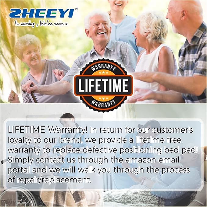 ZHEEYI Bed Positioning Pad with Reinforced Handles 63" x 40" Washable Patient Transfer Slide Sheet for Body Lifting, Turning, Repositioning, for Elderly, Incontinence, Caregiver, Blue