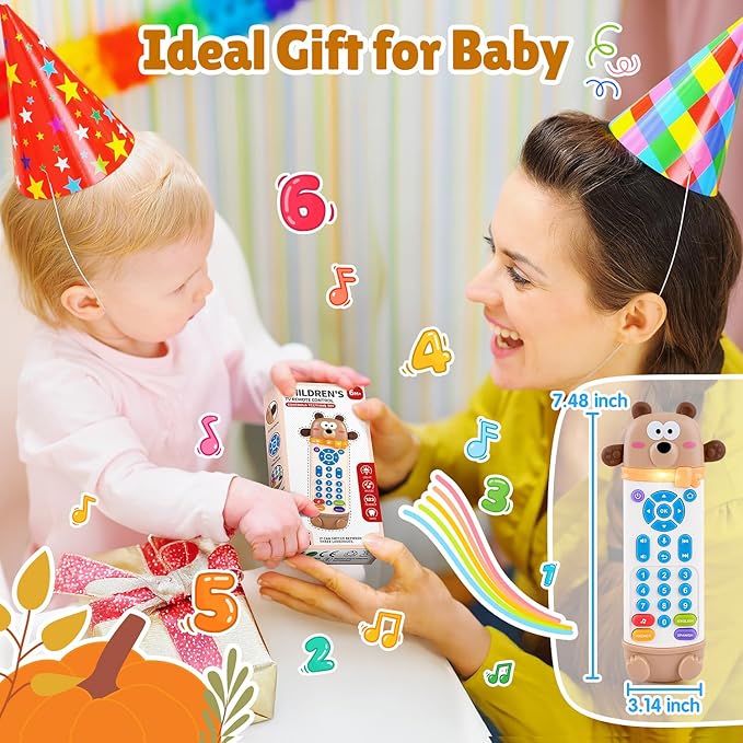 Baby Remote Control Toy, Remote Teether for Baby with Realistic Light and Sounds - 3 Languages (English, Spanish & French), Baby Musical Toys Gifts for Boys Girl 6 Month+