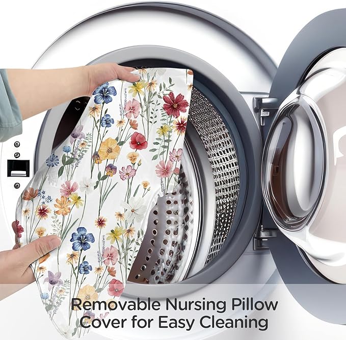 Little Grape Land Nursing Pillow,Upgraded Breast Feeding Pillow for Mom,Breastfeeding & Bottle Feeding for 0–16 Months, Soft Machine Washable Cover with Firm Filling,Spring Flower