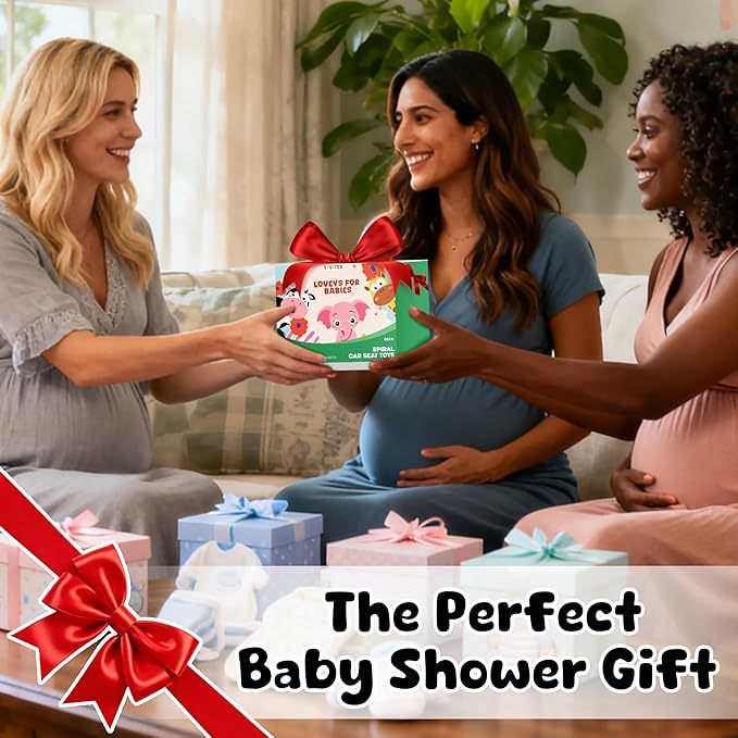 Spiral Car Seat Toys for Baby Girls 0-6 Months, Cute Pink Elephant Strawberry Stuff, Perfect Newborn Shower Gifts for Girls Essentials