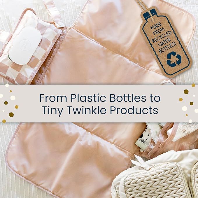 Tiny Twinkle Portable Diaper Changing Pad | Waterproof, Wipeable & Compact Baby Changing Pad for Travel | Smart Wipes Pocket & Organized Storage| Newborn Shower Gift (Sage Checkers)