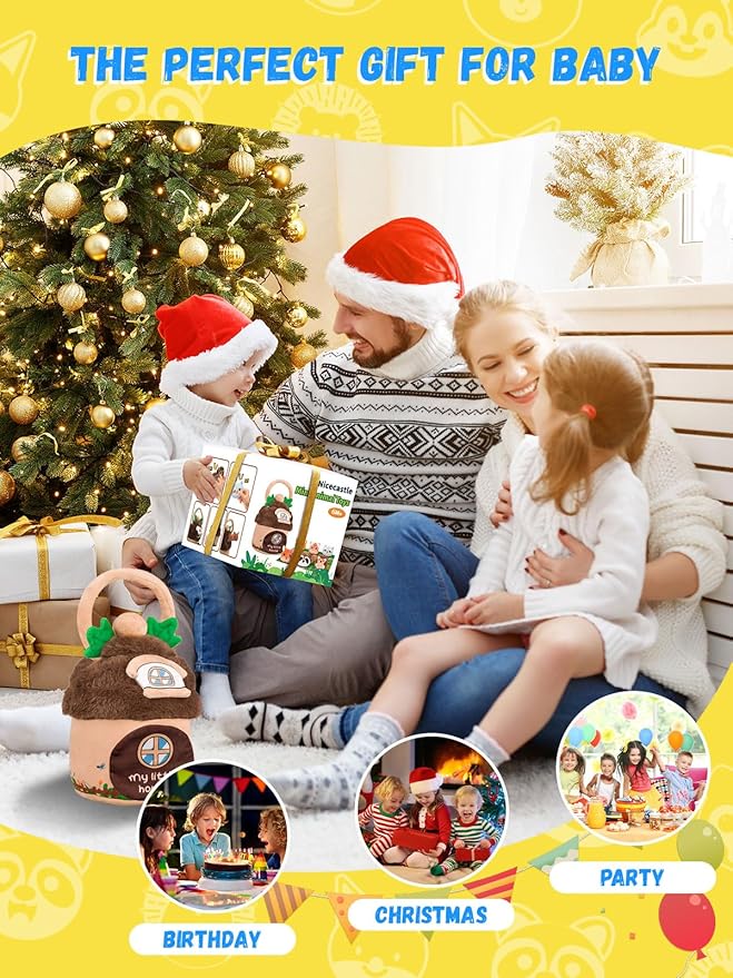Baby Toys 6-12 Months Forest Animal House with Map Plush Stuffed Animals Rattle Squeaker Montessori Toys for Babies Sensory Infant Toy Toddler Gift 1-3 Year Old