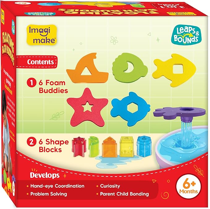 Imagimake Floating Bath Buddies |Leaps & Bounds Bath Toys for 6+ Months | Learning Toy for Newborn & Infant | 3-in-1 Play & Learn - Water Play, Color Matching & Shape Puzzle | Gift for Baby 6+ Months