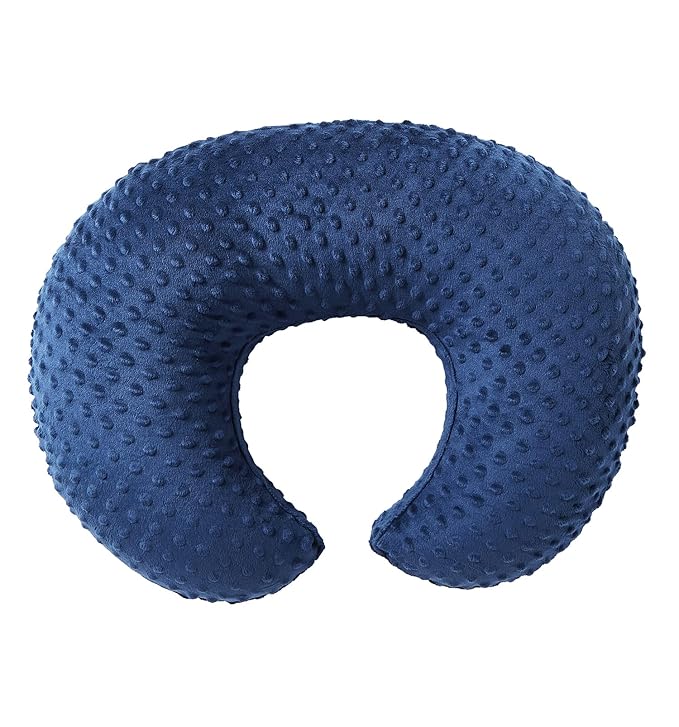 QUENESS Nursing Pillow and Positioner, Breastfeeding, Bottle Feeding, Baby Sitting Support with Removable Ultra Soft Cover, Tummy Time Support for Baby Boys and Girls (Estate Blue)