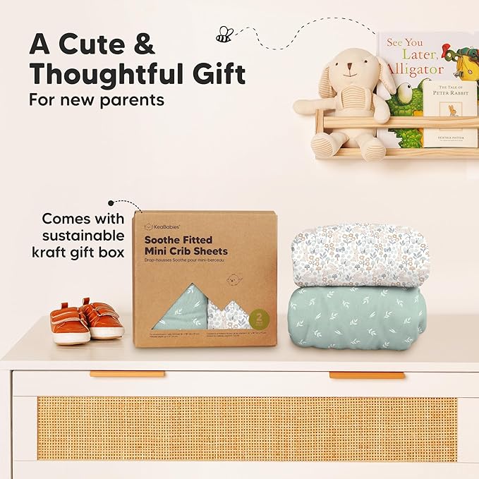 2-Pack Mini Crib Sheets Fitted - 38x26 Pack N Play Sheets for Pack and Play Mattress, Organic Cotton, Soft & Breathable Playard Bedding, Neutral Mini Toddler Bed Cover for Boys, Girls (Prairie)